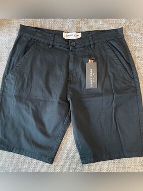 Men’s Black Chino Shorts Size 30 Casual Cotton Flat Front NWT Hawk’s Bay
